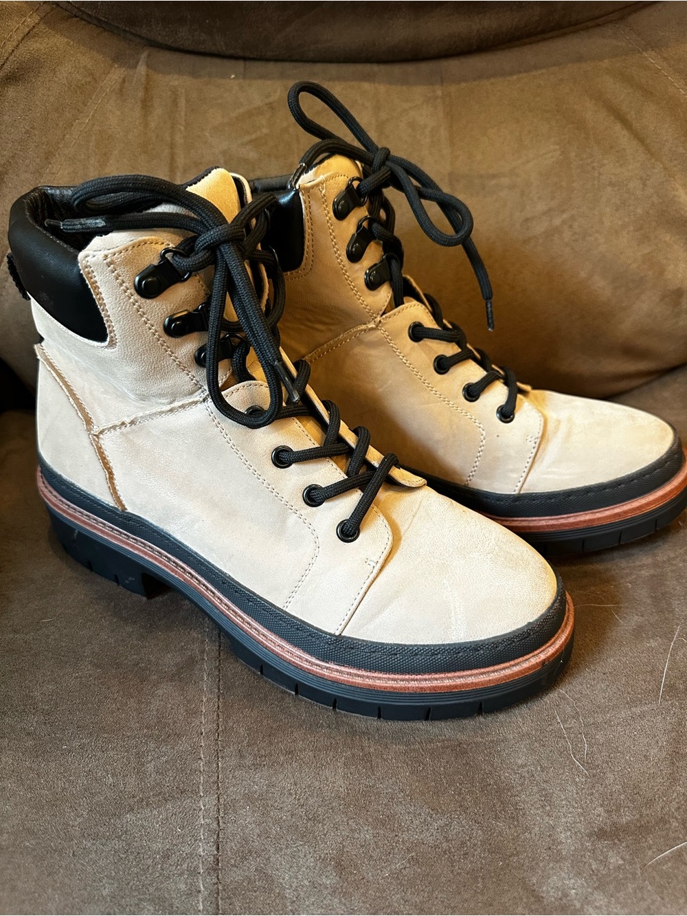 MIA Women’s Tan Lace-Up Boots with Black Collar